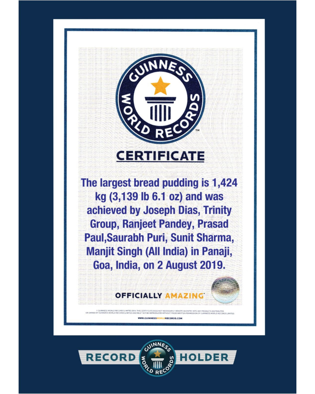 Largest Bread Pudding Award